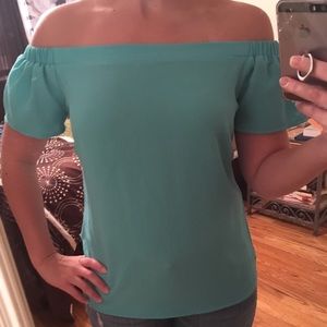 Bebe sea foam green off the shoulder shirt